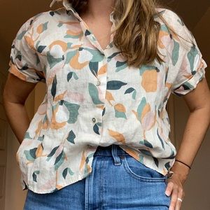 Rachel Zoe funky high-lo button up cap sleeve